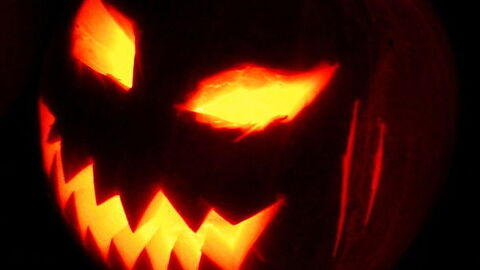A lit up halloween pumpkin