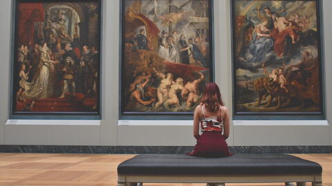 A woman in a museum