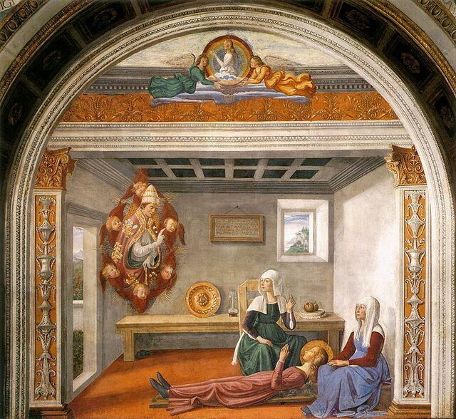 Pope Gregory announces the death of Santa Fina, Ghirlandaio