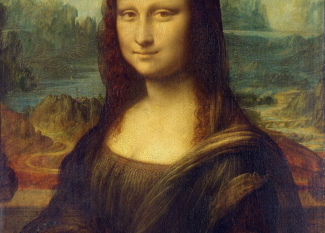 Mona Lisa detail with Ponte Buriano in the background