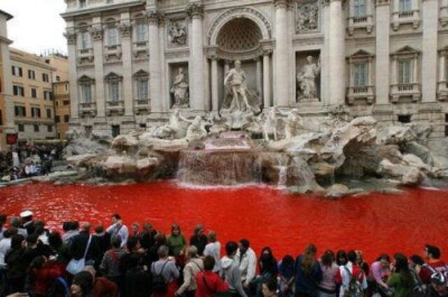 Trevi Fountain Runs Red