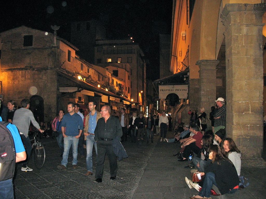 The Crowded Pontevecchio at Night - Florence