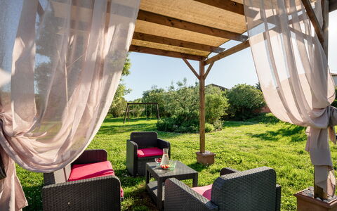 Incanto Toscano: Furniture, Outdoor Furniture, Chair, Shade, Outdoor Table, Garden, Resort, Outdoor Structure, Eco Hotel, Backyard