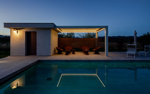 Incanto Toscano: Swimming Pool, Composite Material, Shade, Resort, Outdoor Furniture, Design, Dusk, Outdoor Structure, Wood Stain, Hardwood