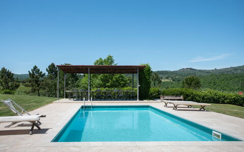 Villa Felciai: Acqua, Cielo, Piscina, Pianta, Azzurro, Rettangolo, Shade, Lotto, Erba, Albero