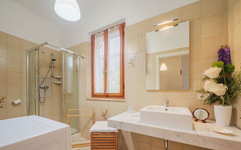 Marina di Massa 621: Mirror, Plumbing Fixture, Sink, Tap, Property, Bathroom Cabinet, Plant, Bathroom Sink, Bathroom, Building