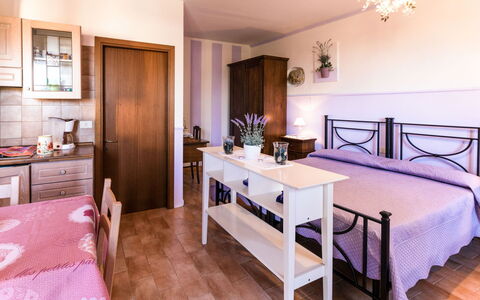 Scarlino 614: Furniture, Room, Property, Interior Design, Floor, Purple, Bedroom, Building, Bed, Violet