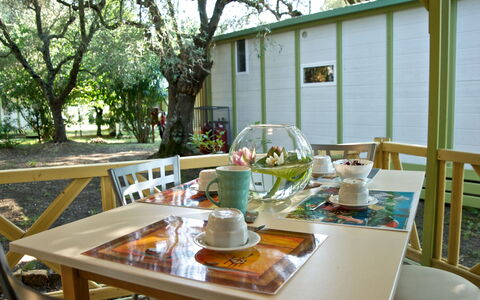 Camping Village Il Fontino: Table, Tableware, Furniture, Dishware, Chair, Cup, Plate, Tree, Building, Outdoor Furniture