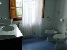 Bagno con finestra esposta a sud sul giardino, corredato da mobile con lavabo, bidet, wc, e doccia... 
Presente ache antibagno con lavabo, specchio, bidet e wc