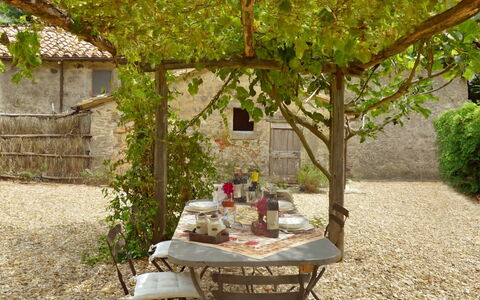 Casa di Giulio: Furniture, Table, Outdoor Furniture, Outdoor Table, Shade, Chair, Garden, Kitchen & Dining Room Table, Backyard