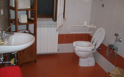 Agriturismo Le Selvole: Mirror, Property, Plumbing Fixture, Sink, Toilet Seat, Purple, Bathroom, Bathroom Sink, Toilet, Interior Design