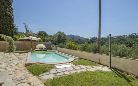 Massarosa Front Lake, The Gargoyles: Piscina, Giardino, Landscaping, Shade, Flagstone, Backyard, Eco Hotel, Ricorrere, Piastrella, Giochi D'Acqua