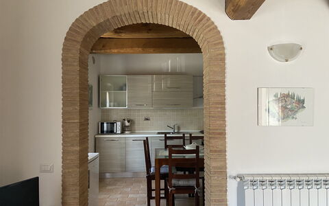 Villa Le Ripe Apartments - Gambassi Terme, Toscana: Property, Wood, Interior Design, Table, Building, Floor, Chair, Flooring, Material Property, Kitchen