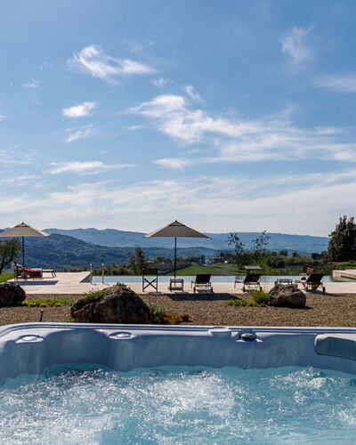 Villa Velari In Volterra With Private Pool, Ac: Sky, Water, Cloud, Plant, Azure, Swimming Pool, Outdoor Furniture, Shade, Leisure, Landscape