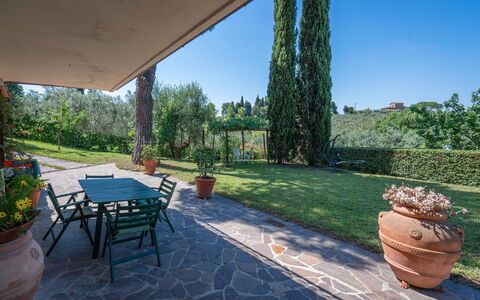 Chianti Hills Apartment, Pool, Ac: Plant, Flowerpot, Furniture, Sky, Houseplant, Table, Shade, Tree, Interior Design, Chair