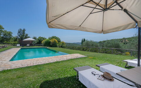 Chiara House In Galenda, Chianti, Pool And Nature: Pianta, Acqua, Proprietà, Costruzione, Ombrello, Azzurro, Shade, Architettura, Mobili Da Esterno, Interior Design