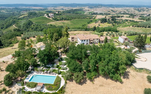 Correggiolo Spereto Apartment With Pool, Montaione: Tree, Residential Area, Landscape, Land Lot, Human Settlement, Estate, Swimming Pool, Bird'S-Eye View, Resort, Aerial Photography