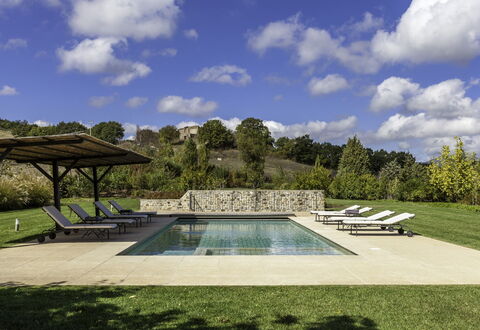 Podere Bella Vista: Piscina, Giardino, Groundcover, Mobili Da Esterno, Landscaping, Shade, Flagstone, Prato, Backyard, Lettino