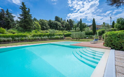 Casa Viola Pool, Wifi, Montaione: Blue, Swimming Pool, Composite Material, Resort, Garden, Eco Hotel, Shade, Landscaping, Water Feature, Tile