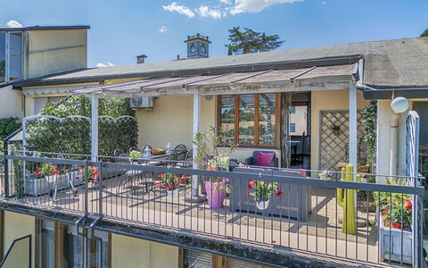 Casamia Tuscan Oasis: Architect-Designed 4Br Penth: Balcony, Flowerpot, Porch, Iron, Shade, Houseplant, Chair, Design, Outdoor Structure, Handrail