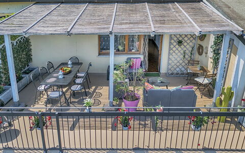 Casamia Tuscan Oasis: Architect-Designed 4Br Penth: Furniture, Table, Chair, Flowerpot, Outdoor Furniture, Porch, Shade, Outdoor Table, Balcony, Outdoor Structure