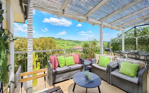 Casamia Tuscan Oasis: Architect-Designed 4Br Penth: Furniture, Outdoor Furniture, Chair, Table, Porch, Outdoor Table, Eco Hotel, Shade, Garden, Balcony