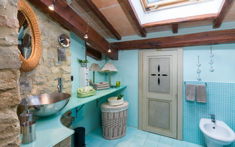 Capanna al Lago, Chianti Heritage with Vineyards V: Interior Design, Plumbing Fixture, Wall, Bathroom, Bathroom Sink, Flooring, Tap, Sink, Furniture, Ceiling