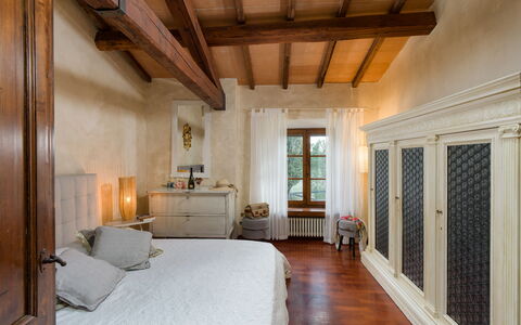 Capanna al Lago, Chianti Heritage with Vineyards V: Furniture, Interior Design, Bed, Flooring, Bedroom, Floor, Wall, Wood, Ceiling, Room