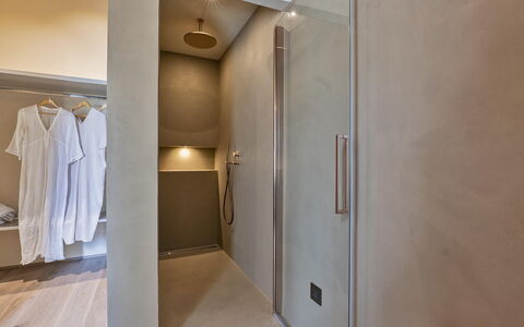 Villa del Mangia - Luxury Villa with Infinity Pool: Flooring, Floor, Interior Design, Plumbing Fixture, Ceiling, Lighting, Bathroom, Room, Plumbing, Door