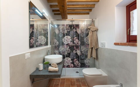 Villa Marielena Chianti Farmhouse with Hot Tub: Plumbing Fixture, Interior Design, Flooring, Bathroom, Floor, Sink, Tap, Bathroom Sink, Plumbing, Home