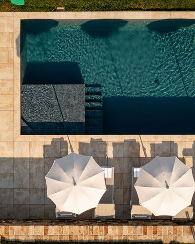 Casale Isidoro: Swimming Pool, Composite Material, Outdoor Furniture, Sunlounger, Shade, Water Feature, Hardwood, Flagstone, Tile, Courtyard