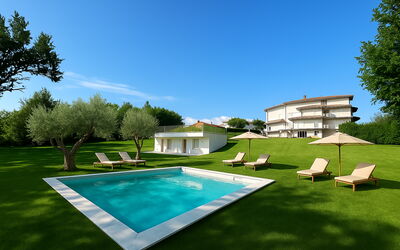 Villa al Glicine: Swimming Pool, Garden, Land Lot, Lawn, Resort, Shade, Estate, Landscaping, Yard, Farmhouse