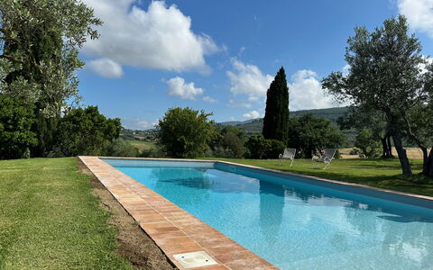 Molinazzo: Blue, Swimming Pool, Garden, Landscaping, Shade, Water Feature, Hacienda, Evergreen, Backyard