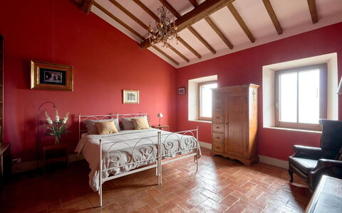 Podere i Prati: Furniture, Interior Design, Bed, Wall, Bedroom, Flooring, Floor, Wood, Ceiling, Room