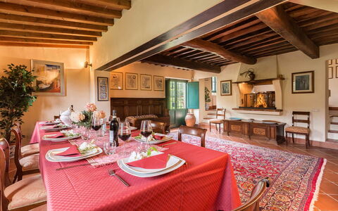 Villa Il Castagno: Wall, Furniture, Home, Chair, Dining Room, Kitchen & Dining Room Table, Houseplant, Design, Villa, Hotel