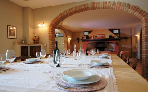Terre di Giano Private Pool and View, Umbria: Furniture, Interior Design, Table, Chair, Ceiling, Light Fixture, Kitchen & Dining Room Table, Dining Room, Room, Lighting