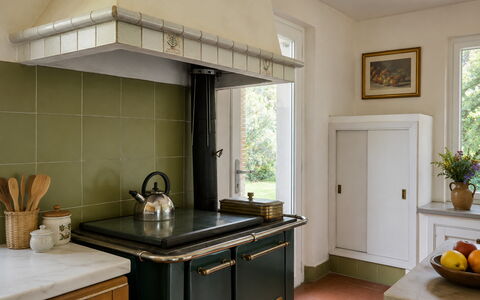 Casa Mancini, Holiday Villa, San Galgano: Kitchen Appliance, Kitchen, Interior Design, Countertop, Cabinetry, Lighting, Stove, Flooring, Home, Furniture