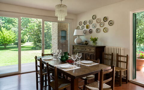 Casa Mancini, Holiday Villa, San Galgano: Furniture, Dining Room, Interior Design, Table, Kitchen & Dining Room Table, Wood, Chair, Flooring, Room, Ceiling