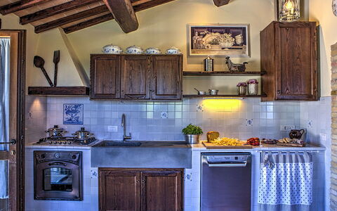 Casal del Salice 10: Kitchen, Furniture, Interior Design, Wood, Kitchen Appliance, Flooring, Countertop, Home, Major Appliance, Lighting