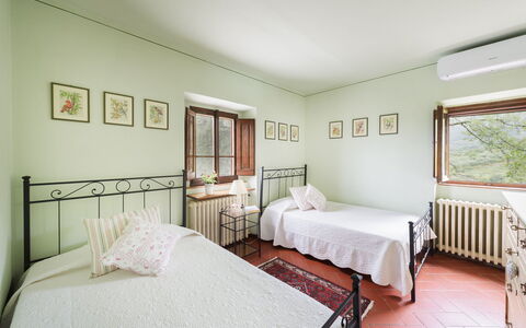 Casa del Sole 4: Bed, Interior Design, Bedroom, Furniture, Wall, Bedding, Flooring, Bed Sheet, Ceiling, Floor