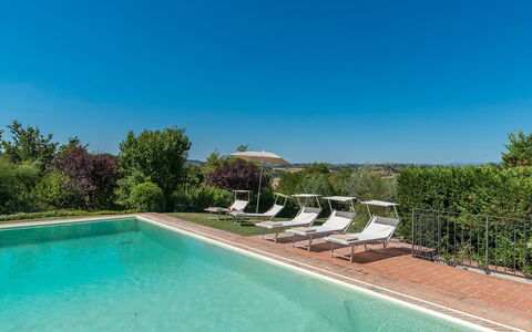 Finestra su Siena 16: Blue, Shrub, Swimming Pool, Garden, Landscaping, Estate, Backyard, Farmhouse, Villa, Hacienda