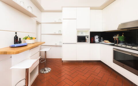 Villa Beltrami 14: Kitchen, Kitchen Appliance, Countertop, Interior Design, Flooring, Major Appliance, Wood, Cabinetry, Furniture, Floor