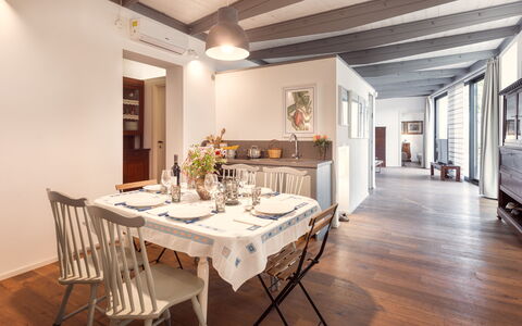 Podere Torre delle Sorgenti 4: Furniture, Interior Design, Flooring, Floor, Wood Flooring, Chair, Wood, Ceiling, Table, Dining Room