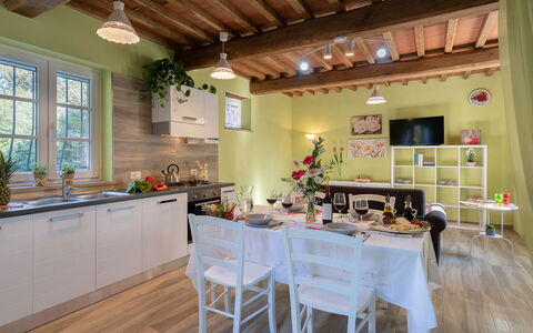 Ai Due Cuori 4: Furniture, Interior Design, Flooring, Wood, Ceiling, Kitchen, Floor, Room, Table, Light Fixture