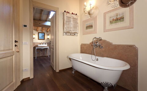 Casale delle Lavande 10: Interior Design, Flooring, Wood, Floor, Furniture, Plumbing Fixture, Ceiling, Lighting, Bathroom, Room