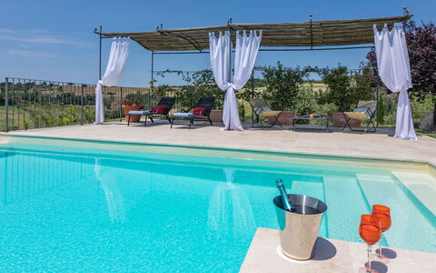 Casale dei Gelsomini 8: Blue, Swimming Pool, Resort, Outdoor Furniture, Composite Material, Eco Hotel, Leisure, Shade, Chair, Sunlounger