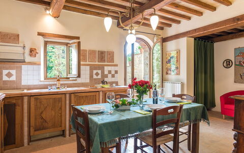 Mulino della Quercia 2+1: Furniture, Interior Design, Wall, Wood, Flooring, Ceiling, Table, Dining Room, Kitchen & Dining Room Table, Room