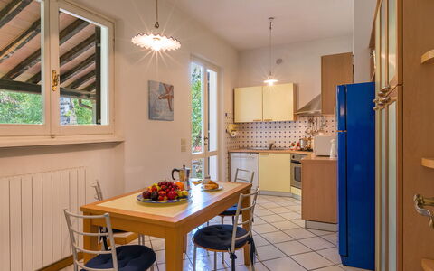 Villa la Meridiana 8+1: Furniture, Interior Design, Flooring, Wood, Ceiling, Floor, Kitchen, Room, Chair, Countertop