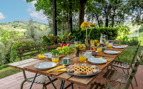 Villa Caterina 8: Furniture, Table, Food, Tableware, Outdoor Furniture, Fruit, Outdoor Table, Tablecloth, Kitchen & Dining Room Table, Chair