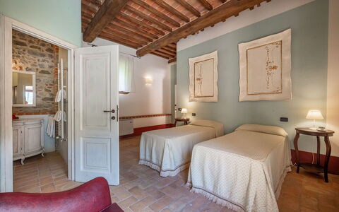 Podere Bellaria 18+2: Wall, Furniture, Interior Design, Ceiling, Bedroom, Flooring, Floor, Room, Lighting, Bed